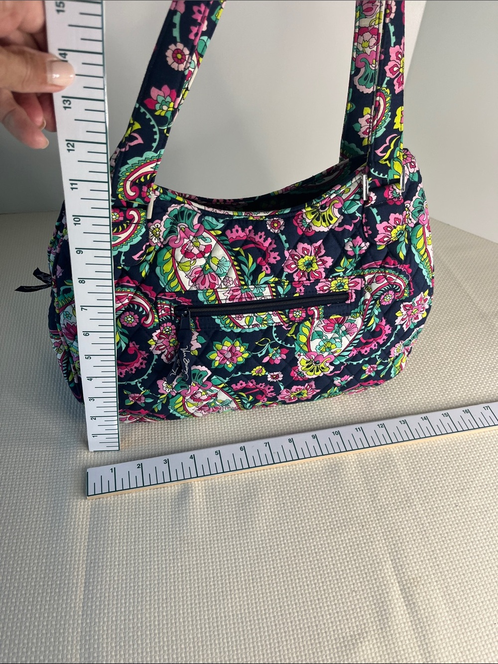 Vera Bradley Navy Multi-Color "Petal Paisley" retired large 3 section purse - Picture 14 of 17